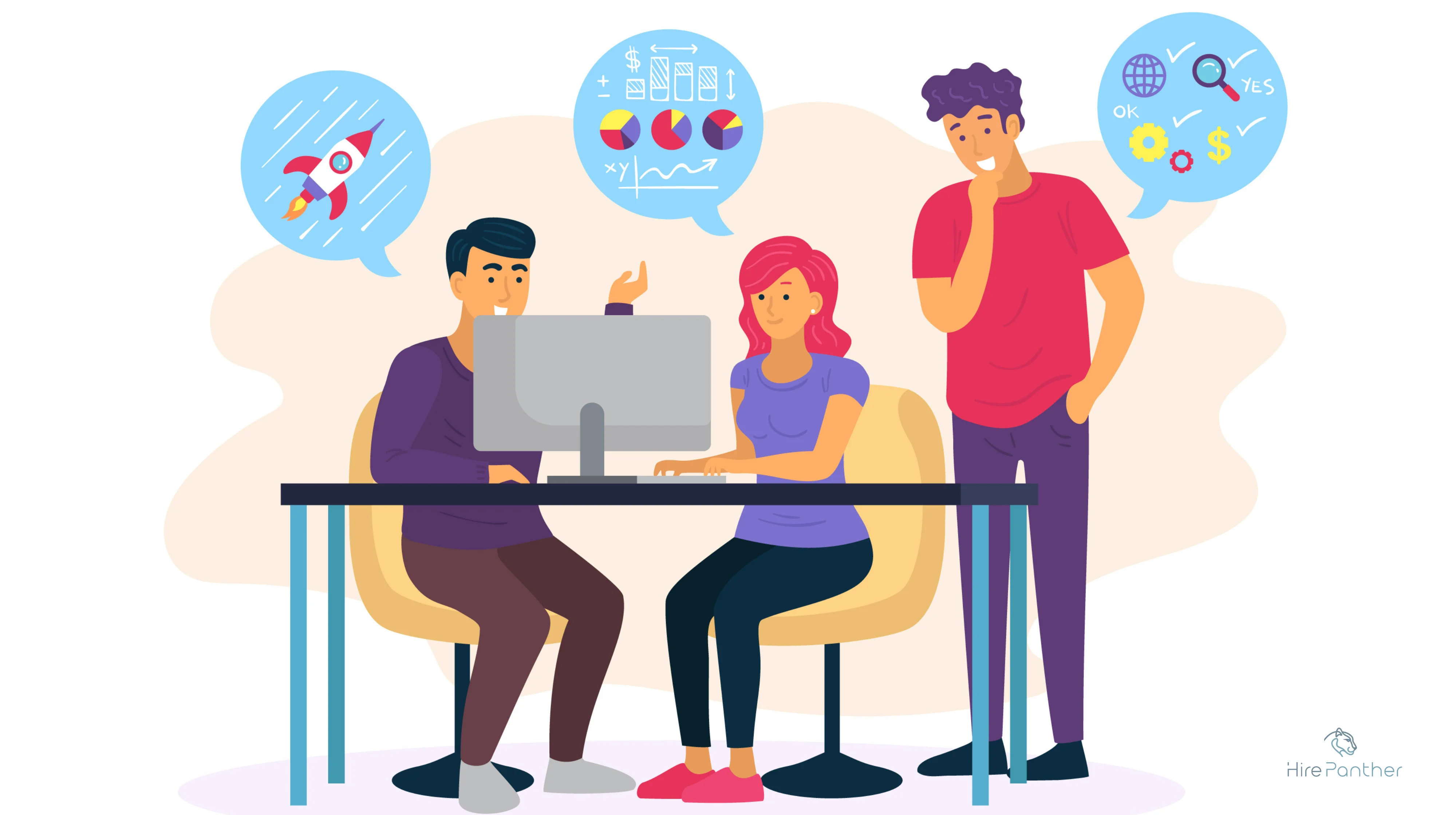 Illustration showing freelancers collaborating with in-house teams Freelancers collaborating with in-house teams