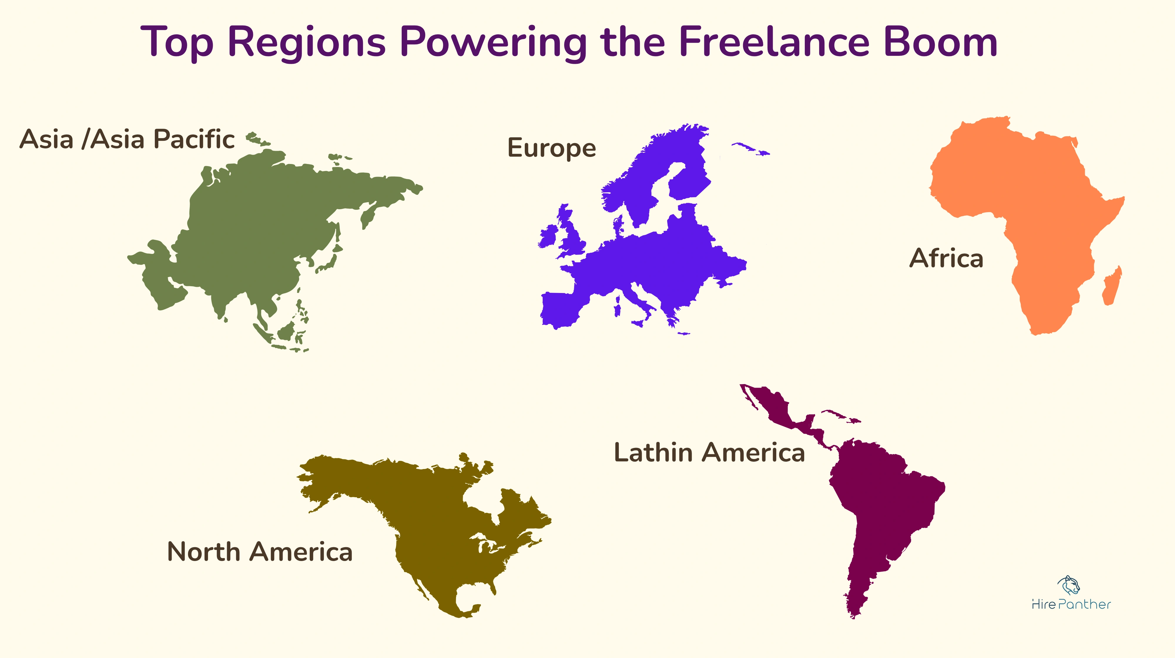Global map showing top gig economy hotspots by region Global gig economy hotspots map